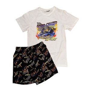 ASOS Pajama Set Sleepwear With Racing Graphic Tee & Shorts In Black & White
